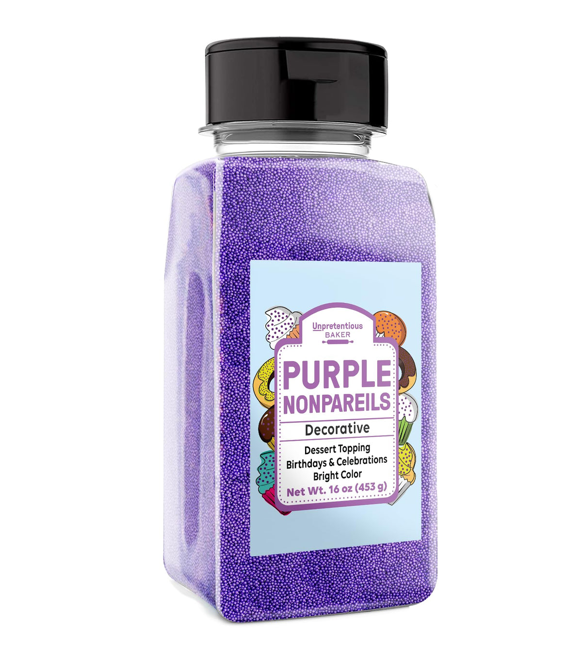Unpretentious Purple Nonpareils, 1 Lb, Dessert Topping, Bright Purple Color, Round Sprinkles