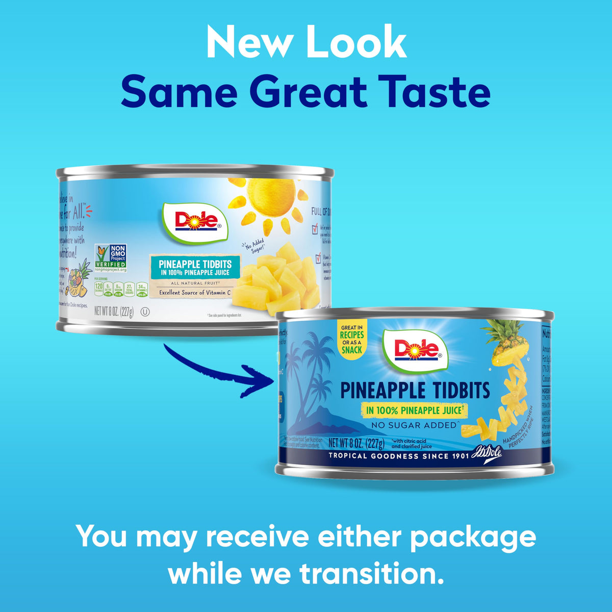 Dole Pineapple Tidbits in 100% Pineapple Juice with No Sugar Added - Dole Canned Fruit - 8 oz Cans - 12 Pack