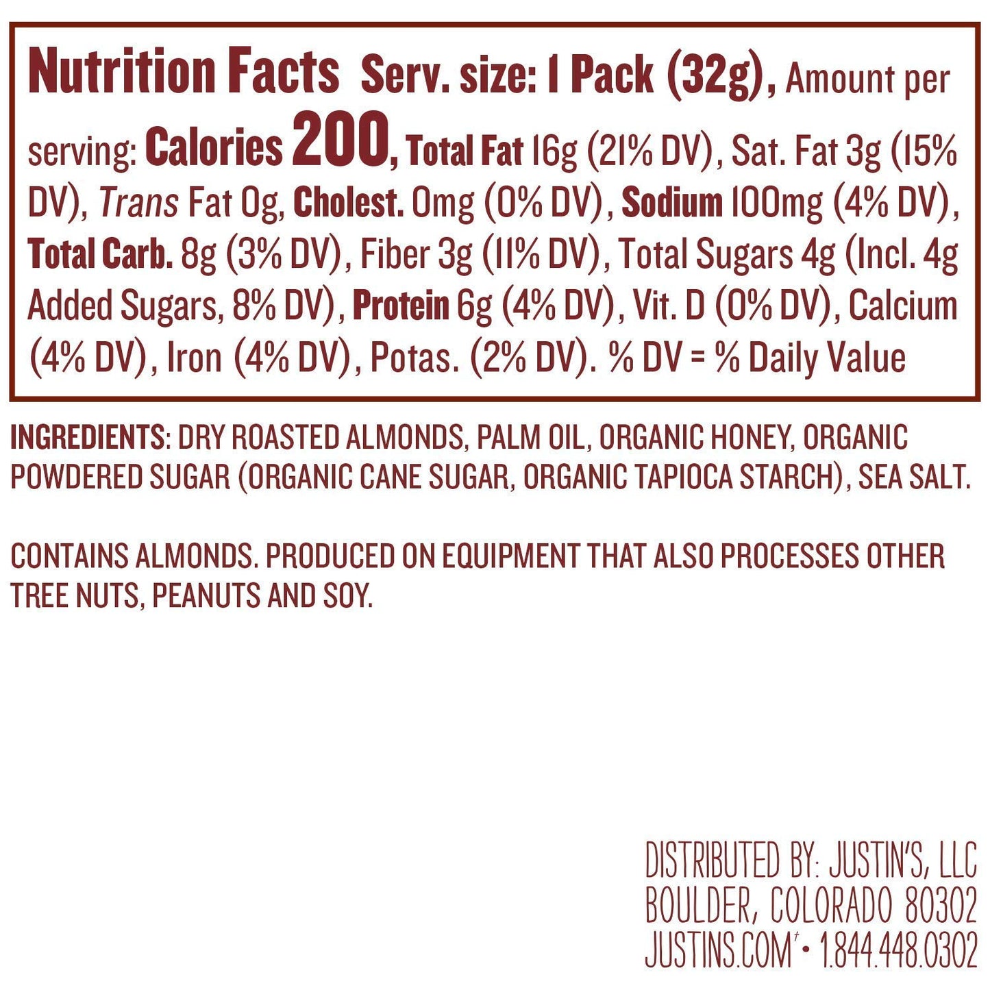 Justin'S Honey Almond Butter Squeeze Packs, Gluten-Free, Non-Gmo, Sustainably Sourced, 1.15 Ounce (10 Pack)