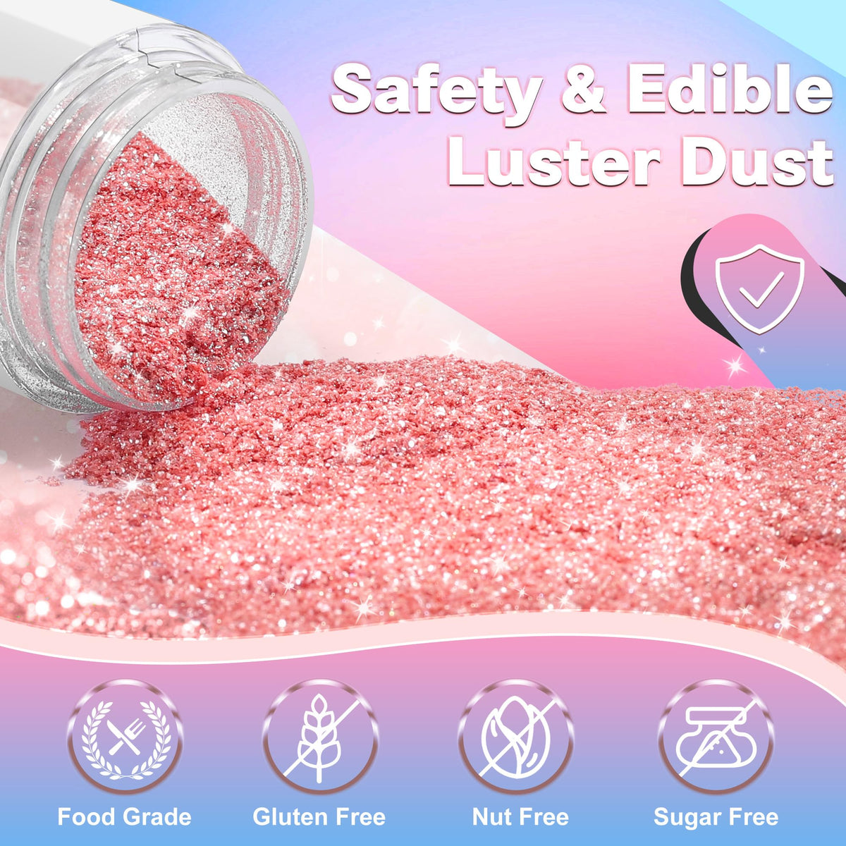 ERHIVORA Edible Glitter for Cakes & Drinks, 3g, 4 Colors: Rose Gold, Gold, Blue, Purple
