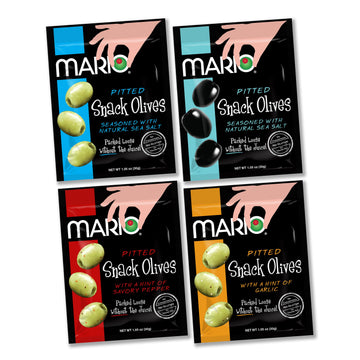 Mario Camacho Foods Pitted Snack Olives, Variety Pack, 1.05 Oz Pouches (Pack Of 12)