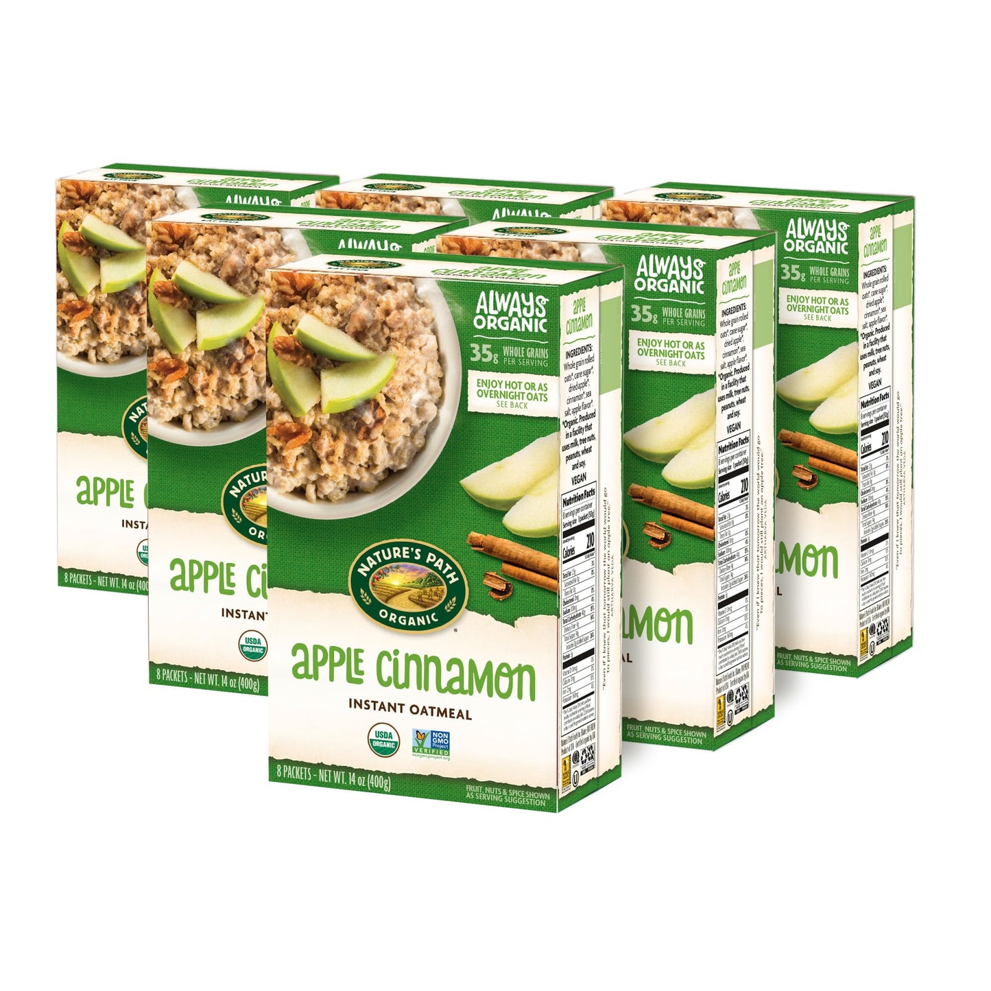 Nature s Path Organic Apple Cinnamon Instant Oatmeal, 14 oz (Pack of 6), Non-GMO