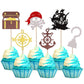 YCTHUNFISH Pirate Cupcake Toppers - 24 Pack Glitter Compass Skull & Ship Picks for Baby Shower & Kids Birthday Party Decorations