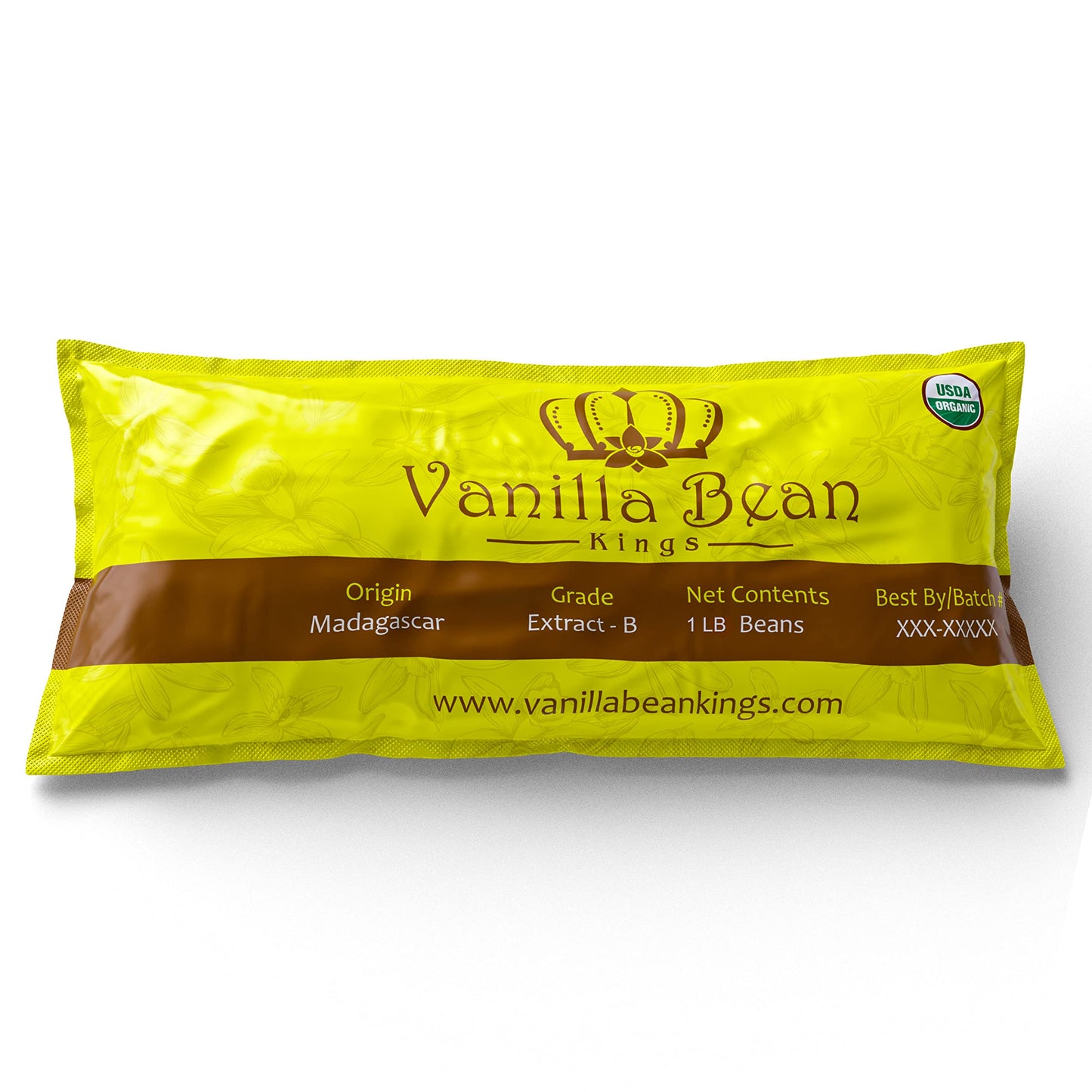 Vanilla Bean Kings Organic Madagascar Vanilla Beans Whole Pods - 1 LB for Baking, Coffee, Cooking - Black/Dark Brown