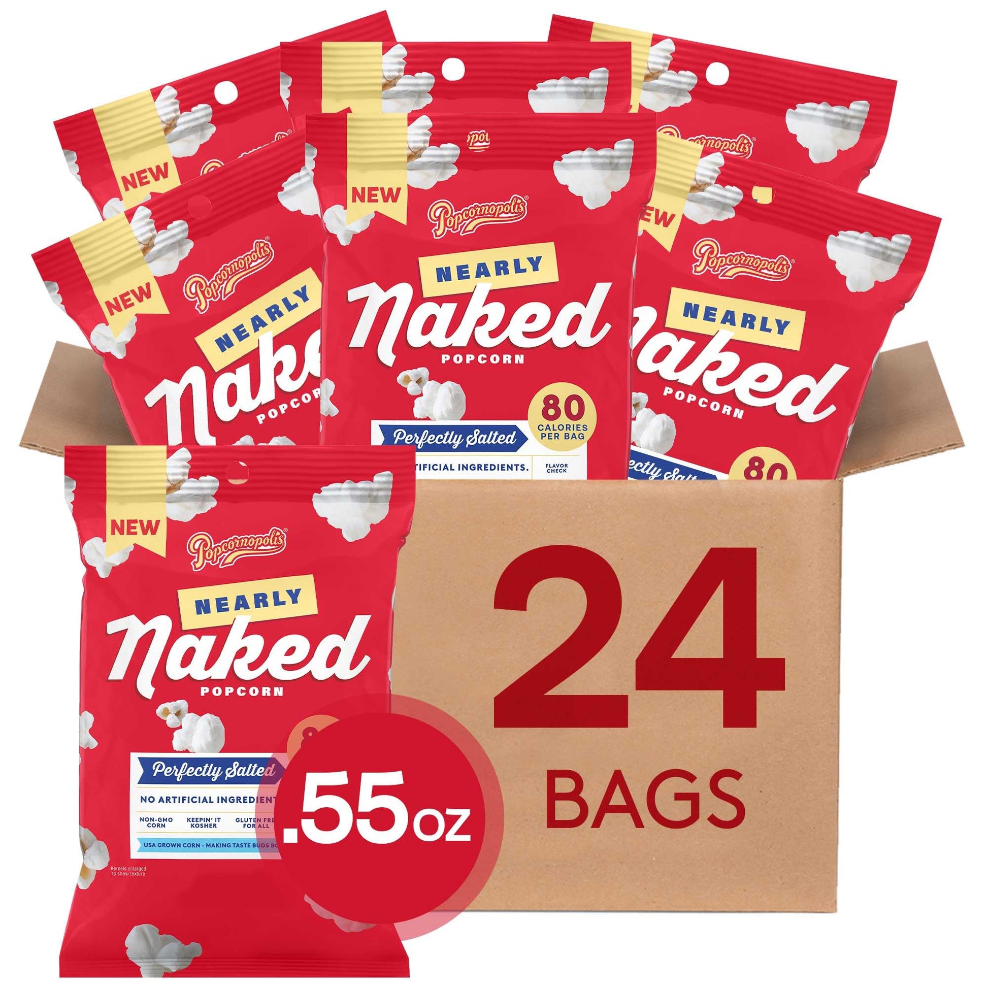 Popcornopolis Gourmet Popcorn (24PK) Nearly Naked Perfectly Salted, Simple Ingredients, Snack Size Bags, Non-GMO, Gluten-Free