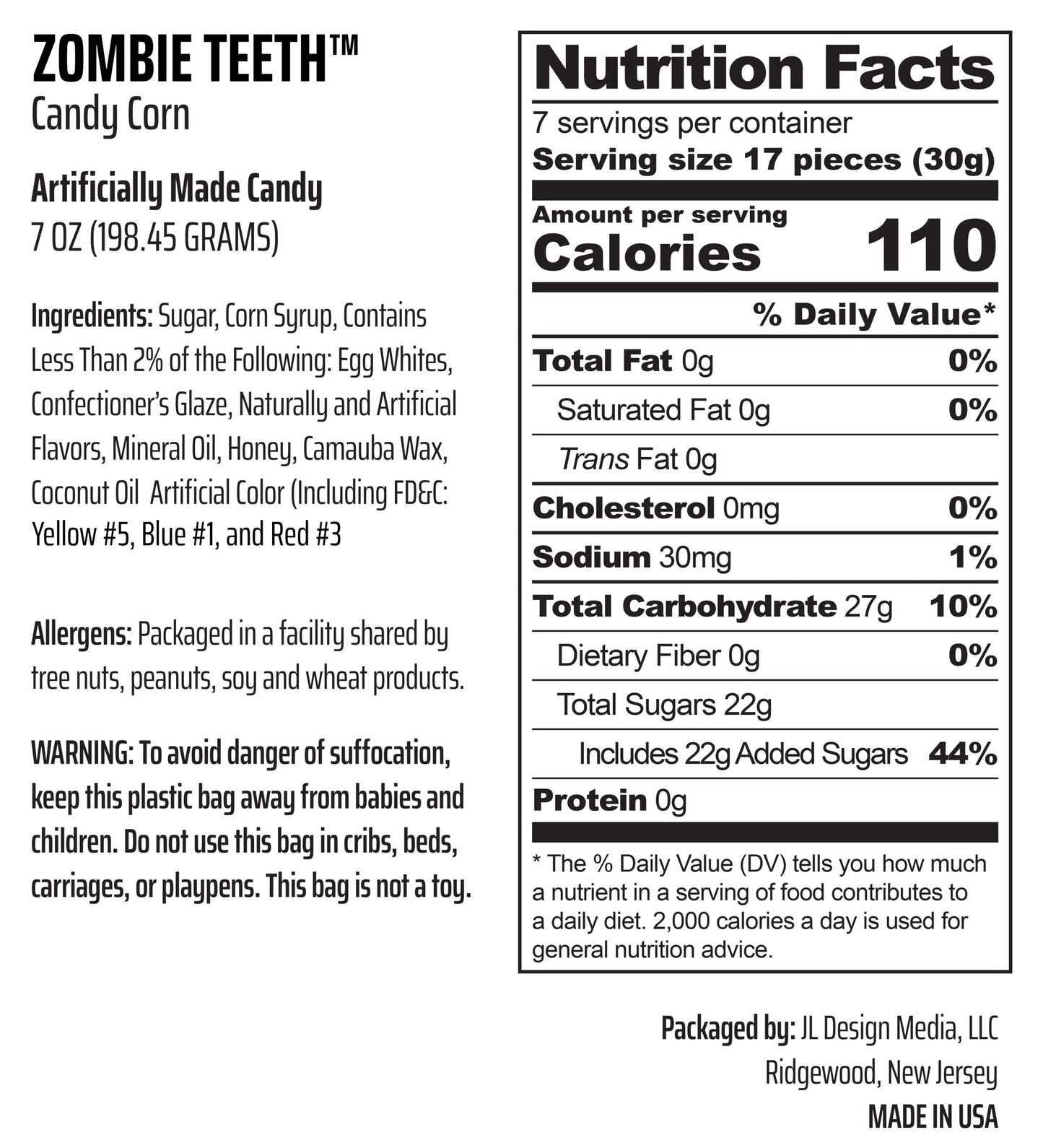 Zombie Teeth Candy Corn Fun Unique Halloween Candy Gag Gift for Birthday Girls, Boys, Kids & Teens (7 Ounces)
