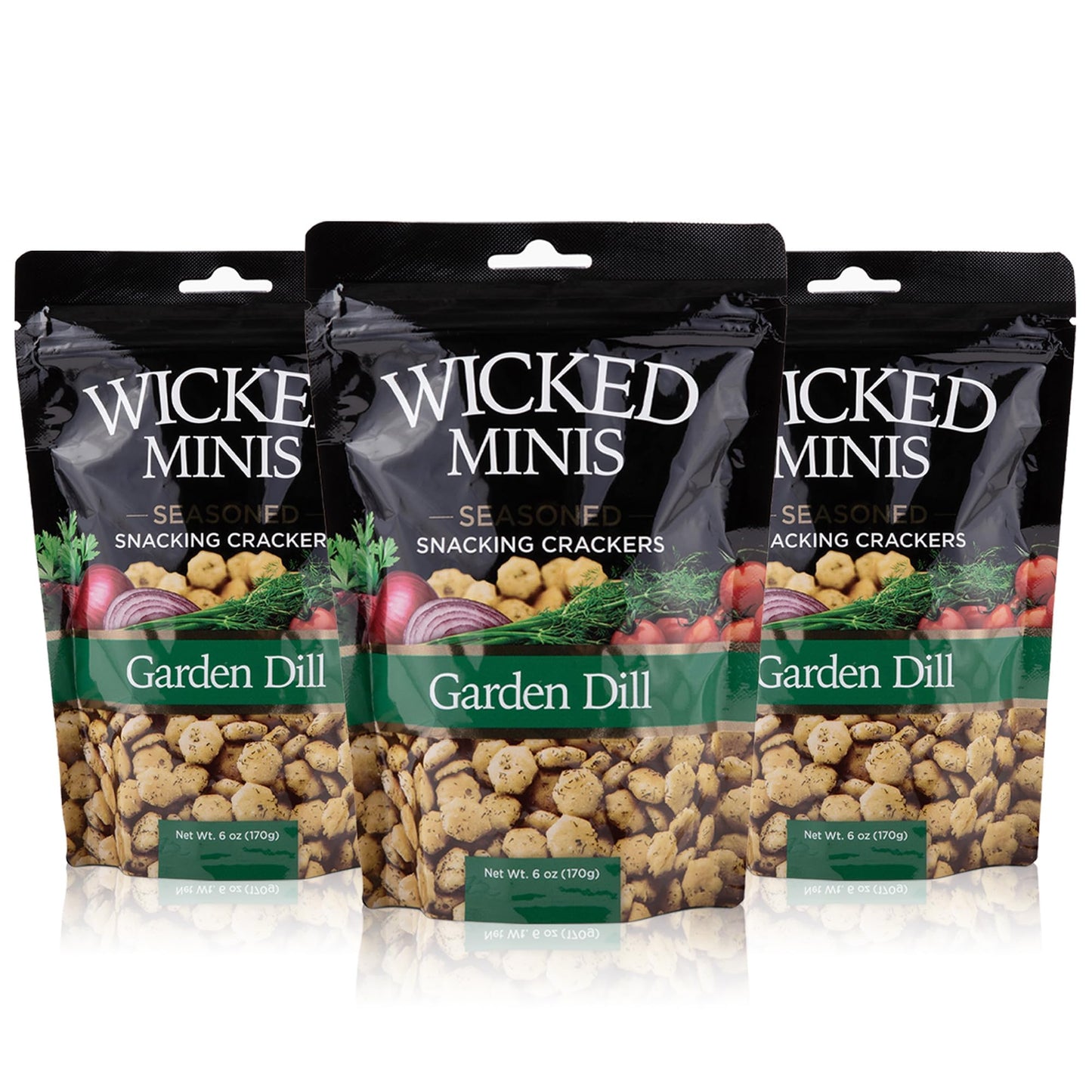 Wicked Minis Soup & Oyster  ers - Saltine & Salted Flavored Mini Puffed Soup, Savory Snacking Mix, Seasoned Croutons Salad Toppers,  ers for Chili 6oz (Garden Dill, Pack of 3)