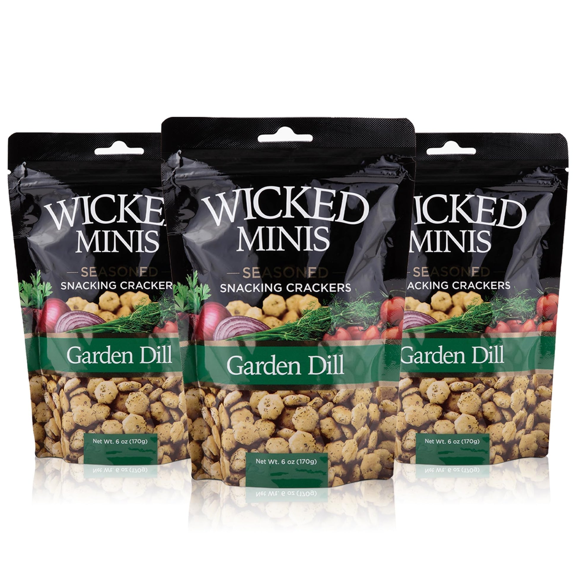 Wicked Minis Soup & Oyster  ers - Saltine & Salted Flavored Mini Puffed Soup, Savory Snacking Mix, Seasoned Croutons Salad Toppers,  ers for Chili 6oz (Garden Dill, Pack of 3)