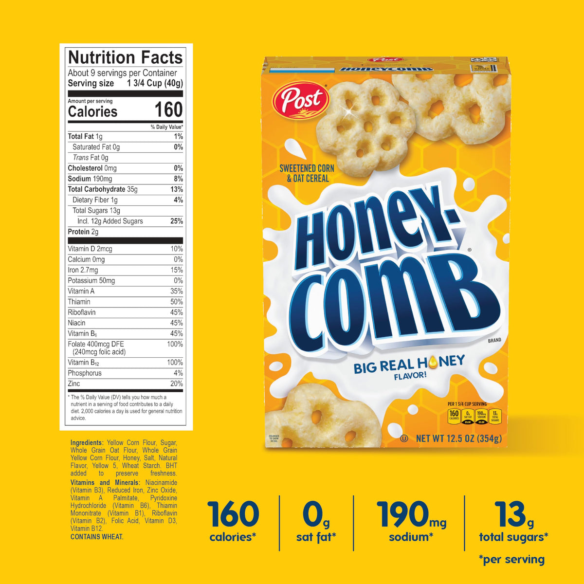 Honeycomb Post Honeycomb® Cereal with Real Honey, 32 Oz Bag, Kosher, Delicious Breakfast Option for Kids and Adults