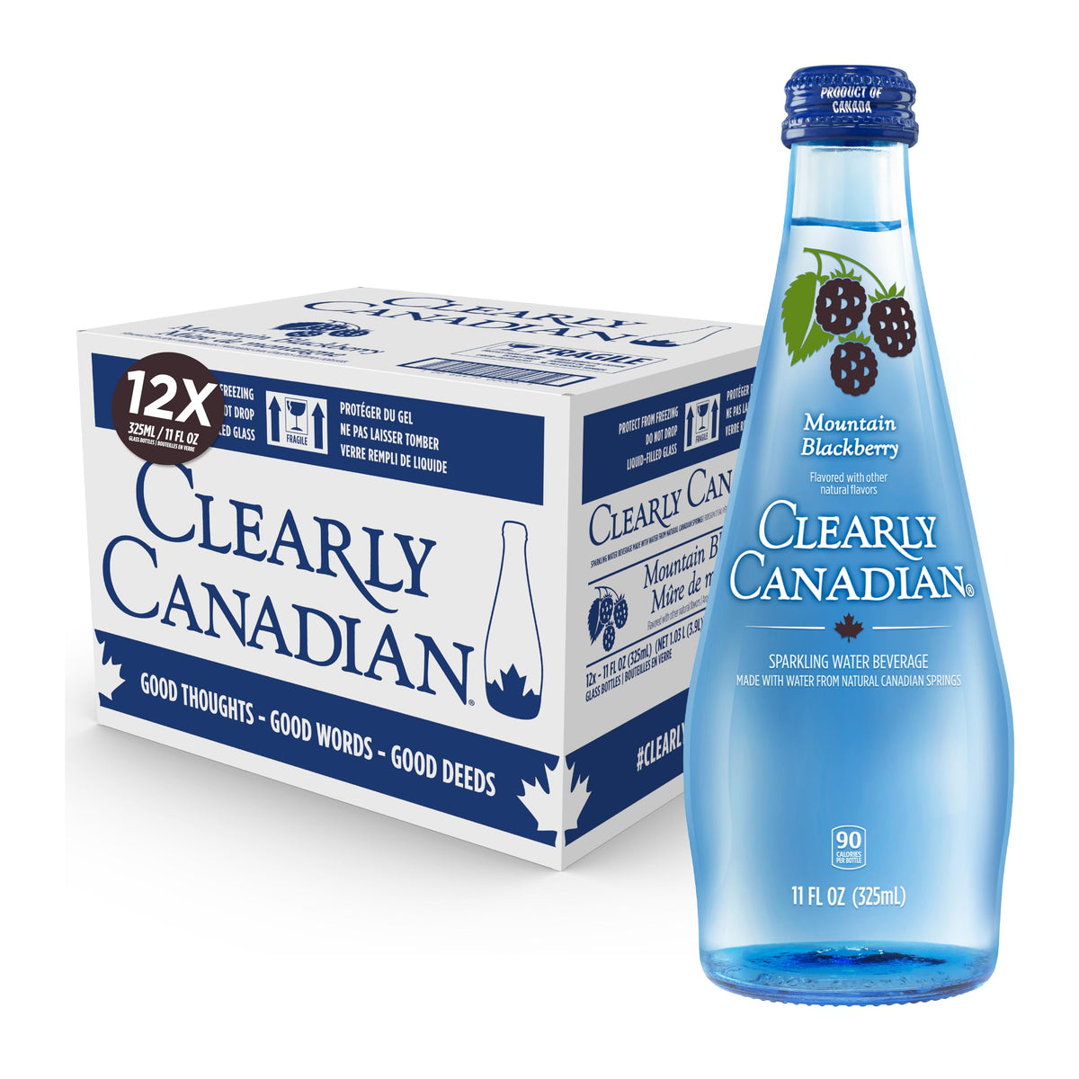 Clearly Canadian Mountain Blackberry Sparkling Spring Water Beverage, Natural & Carbonated, Flavored Seltzer Water, 1 Case (12 B