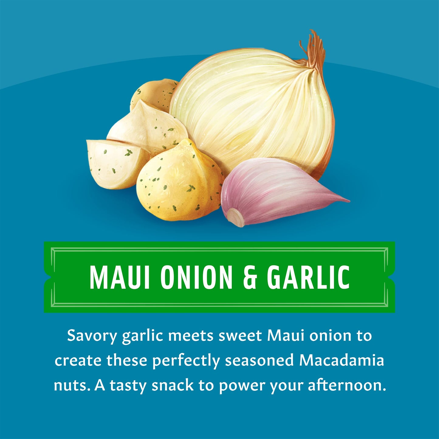 Macadamia Nuts, Garlic Onion Flavor, Snack Mac Mini Pouches, Single Serve 1 Oz Bags (Pack of 12)
