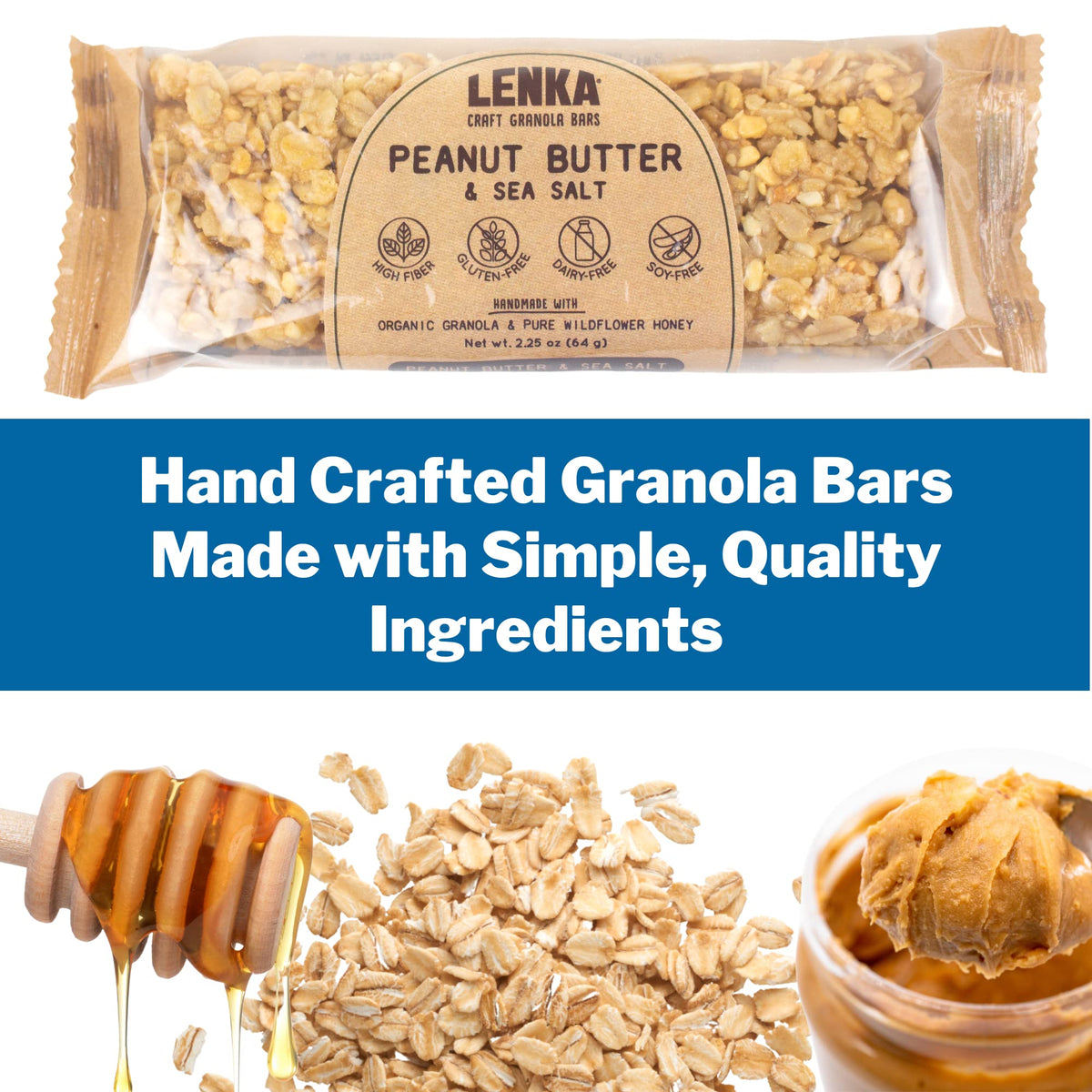 Lenka Bars - Peanut Butter & Sea Salt Snack Bars, Gluten Free, High Fiber, Kosher, Wholesome, No Artificial Flavors, Individuall