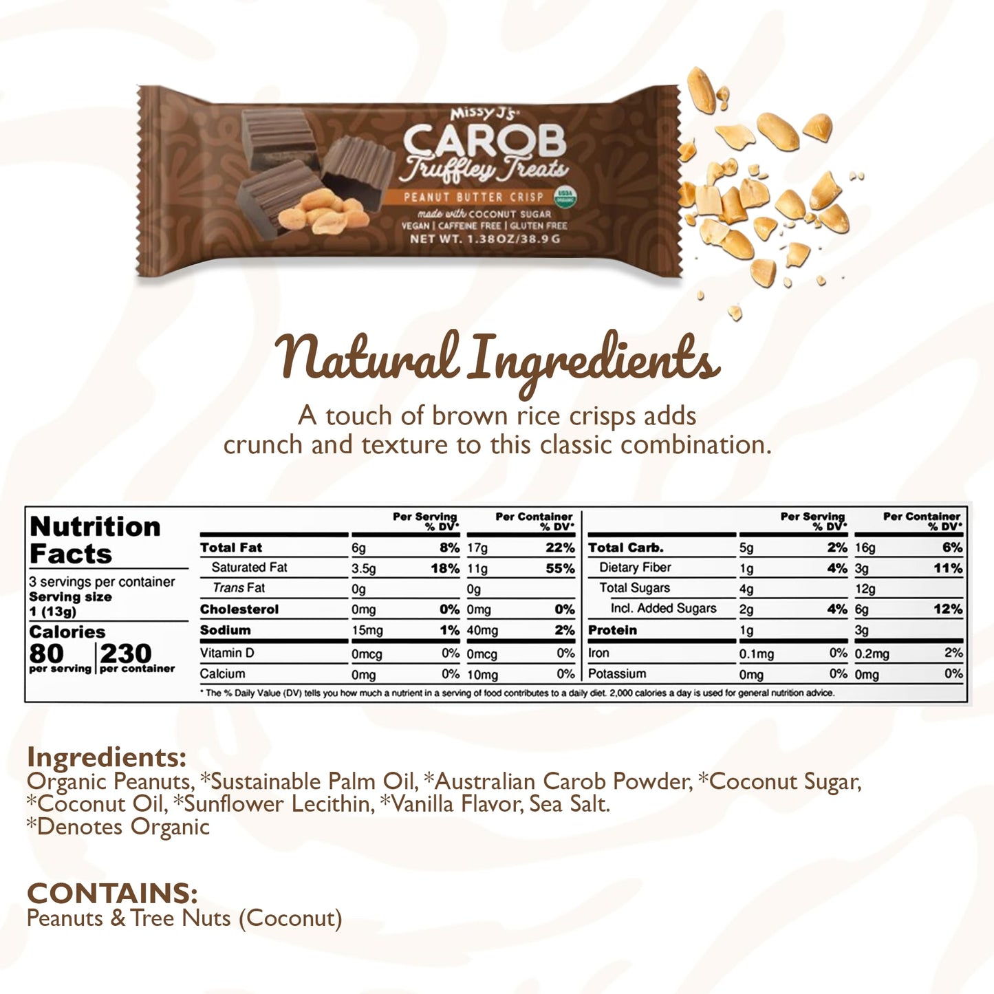 Missy Js Organic Carob Peanut Butter  , Vegan, Gluten-Free, 3 Pack, 1.38 Oz