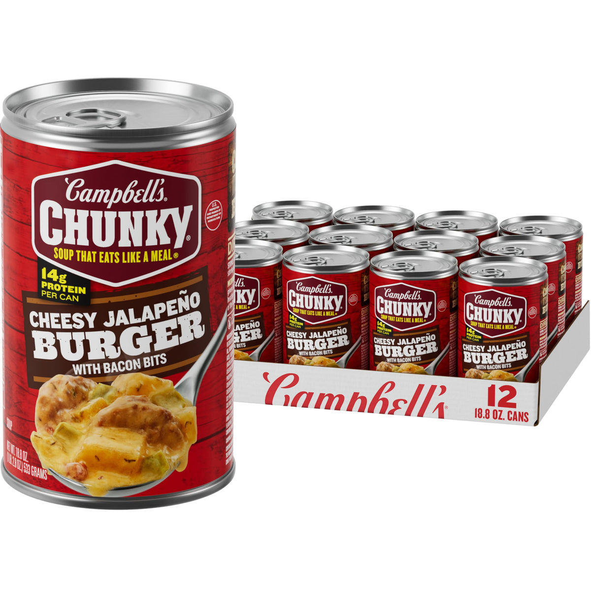 Campbells Chunky Soup, Cheesy Jalapeo Burger with Bacon Bits, 18.8 oz Can (Pack of 12)