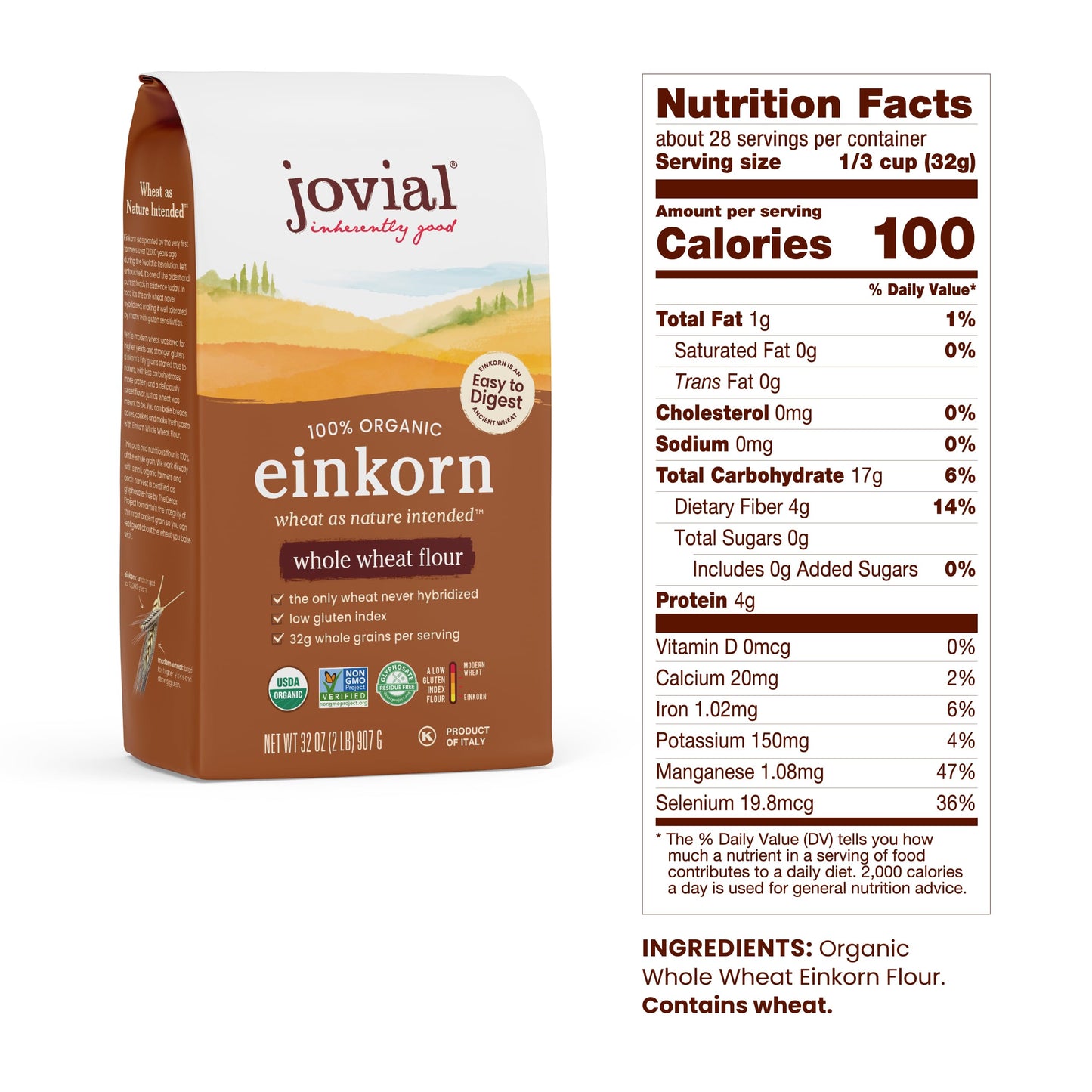 Jovial 100% Organic Einkorn Whole Wheat Flour 32oz