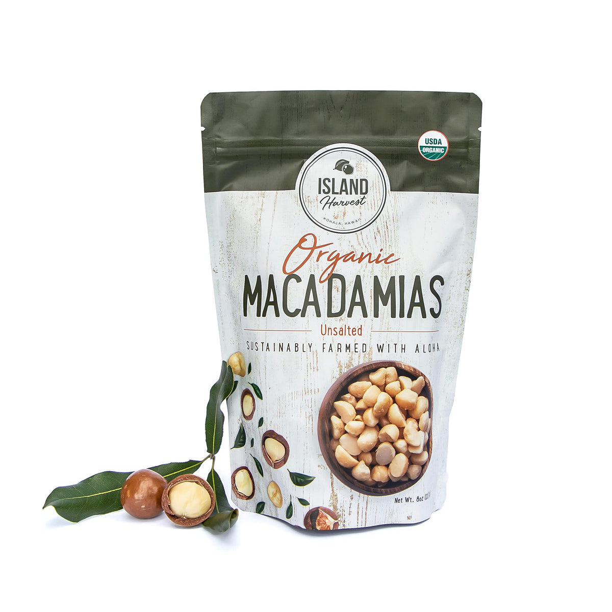 Island Harvest Organic Macadamia Nuts - Unsalted, Keto Friendly, Dry Roasted, 8 Ounce