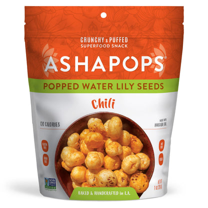 AshaPops Chili Flavored Popped Water Lily Seeds, 1 oz (Pack of 1) - Gluten-Free, Vegan, Paleo, Nut-Free, Corn-Free, Soy-Free, No