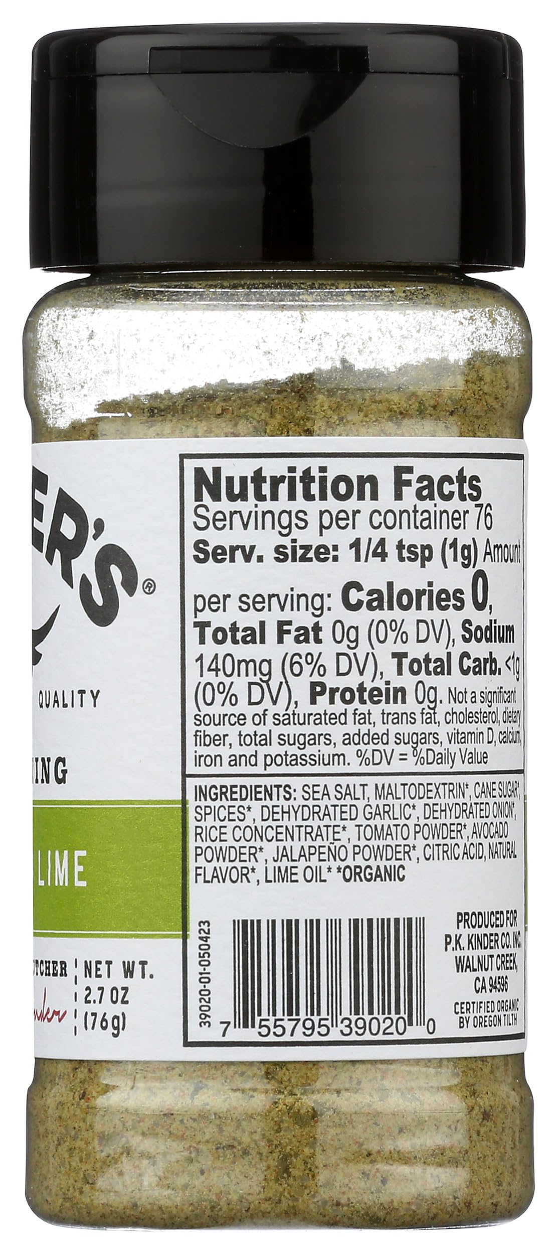 KINDERS Organic Avocado Lime Seasoning, 2.7 OZ
