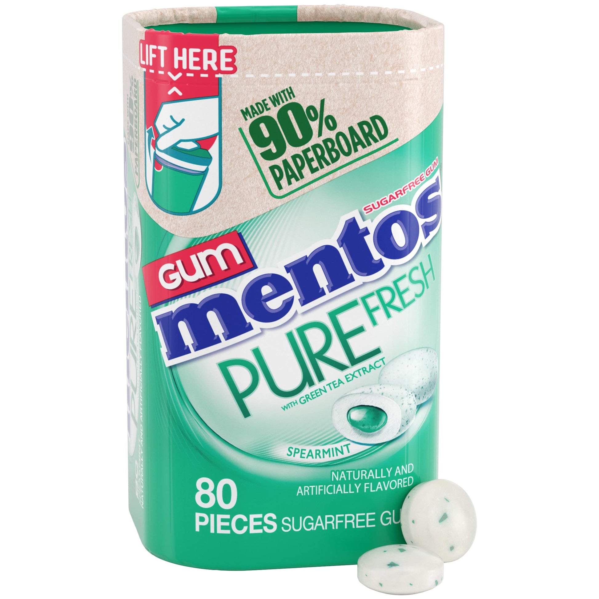 Mentos Pure Fresh Spearmint Sugar Free Gum with Xylitol, 80 Count, Paperboard Bottle