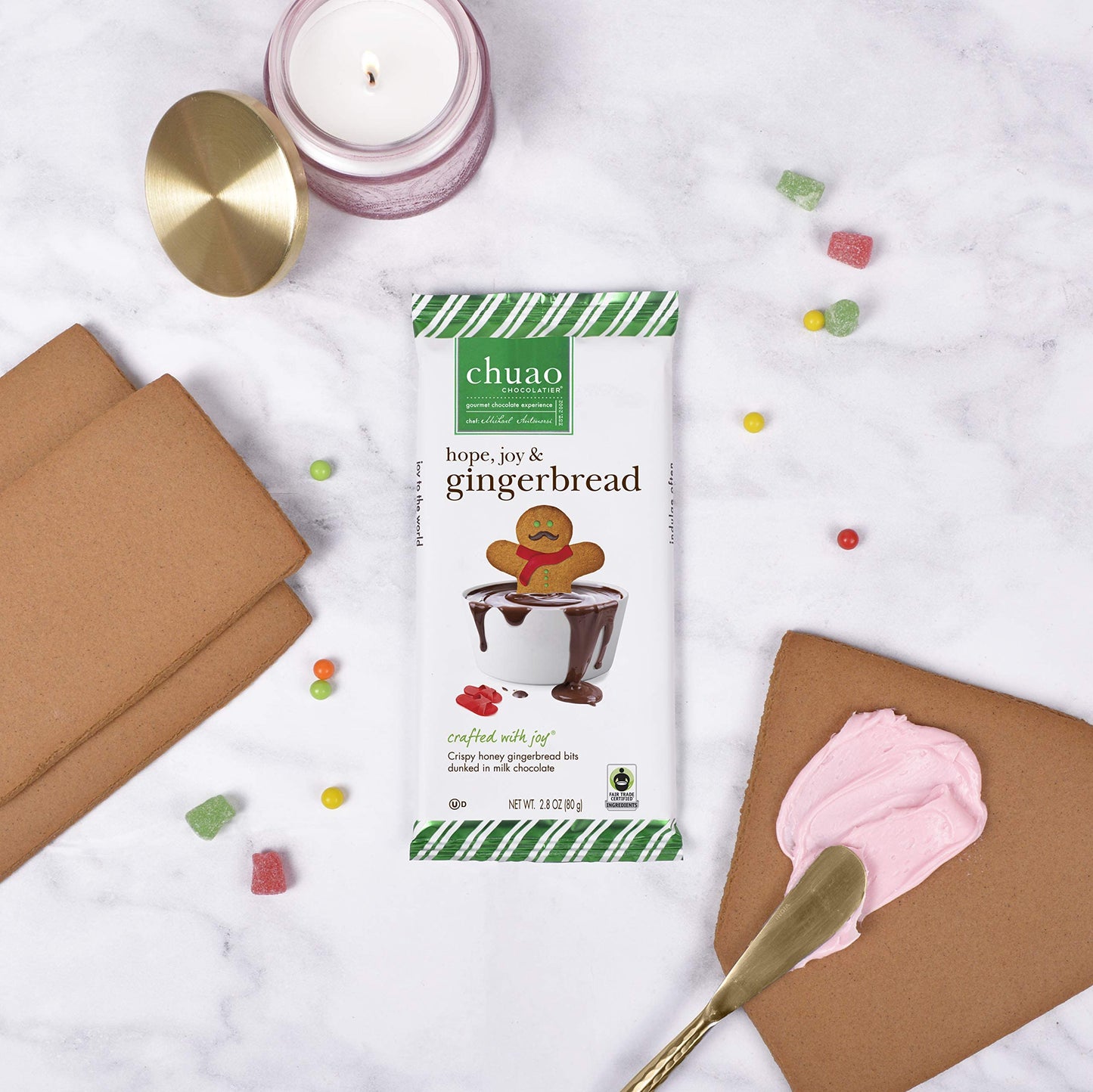 Chuao Chocolatier Hope, Joy & Gingerbread Milk Chocolate Bars | Gourmet Chocolate Honey Artisan European No Preservatives | For Gift Baskets, Christmas, Valentines Day, Gifts For Women, Men, Birthday, Thank You, Care Package | 3 Pack