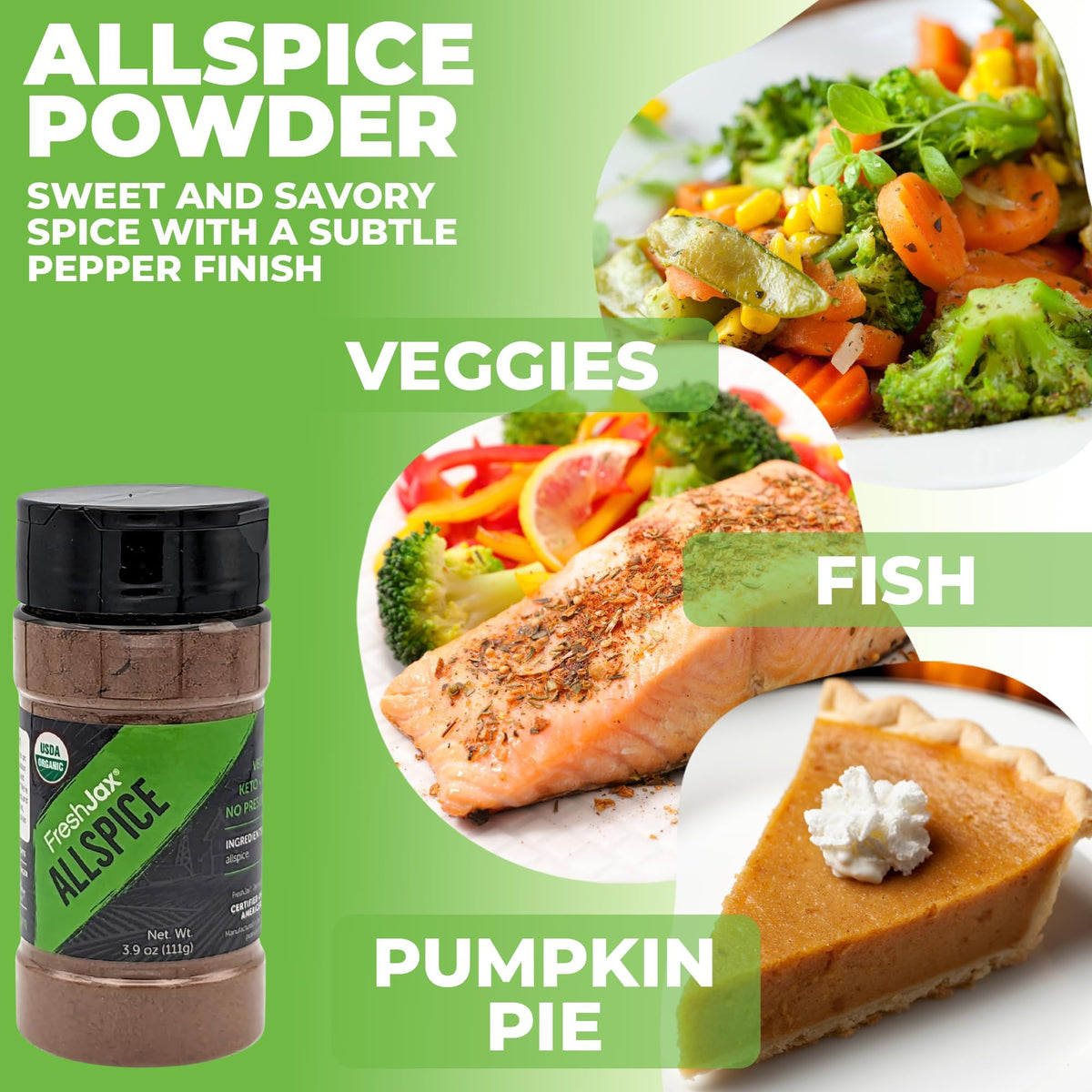 FreshJax Organic Allspice Ground Spice - 3.9 Ounce Large Bottle