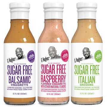 G Hughes Sugar Free, Salad Dressing Bundle - Gluten Free Salad Dressings, Low Carb Healthy Dressing - 12 Oz Bottles (3-Pack Balsamic, Raspberry, & Italian)