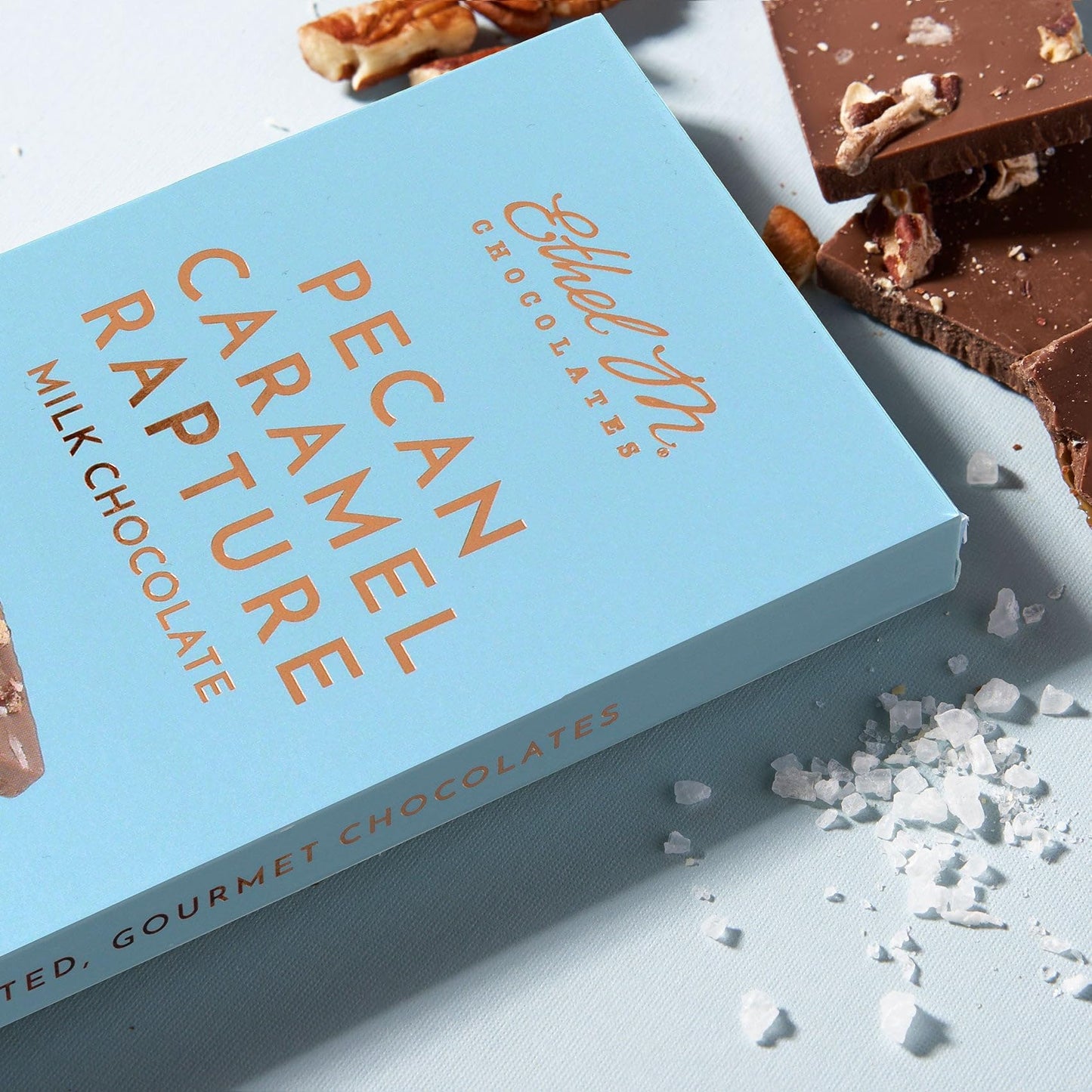 Ethel M Sea Salt Milk Chocolate Bar with Pecan Caramel, 85g, Small Batch, Brown
