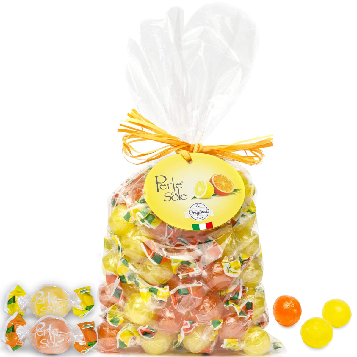Perle Di Sole Italian Hard Candy - Assorted Orange & Lemond Drops With Fizzy Filling (17.6 Oz | 500 G) Italian Candy Individuall