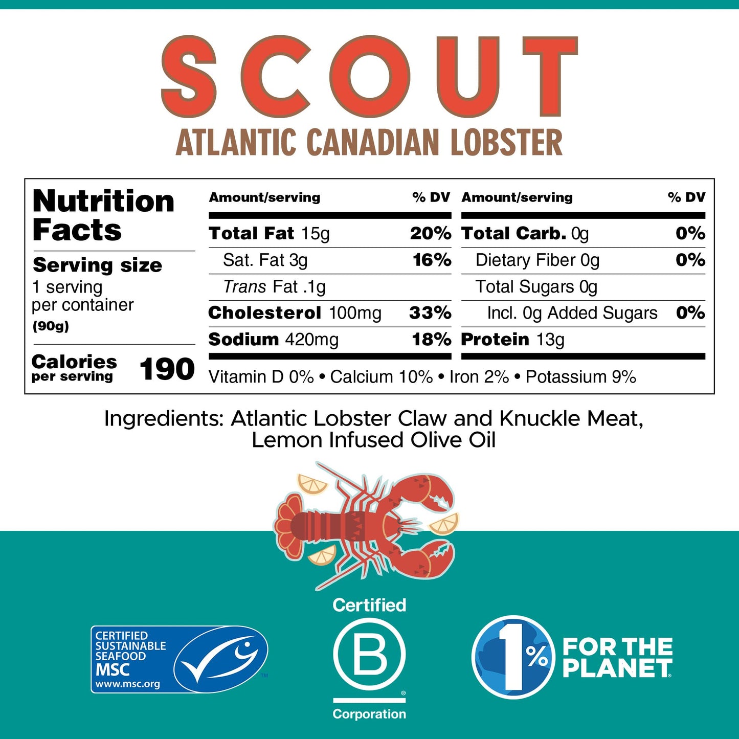 Scout Atlantic Canadian Lobster, 3.2 OZ - Premium Seafood, 3.1 Ounce (Pack of 1)