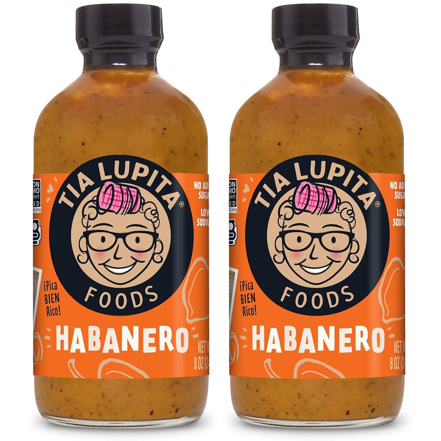 Tia Lupita Habanero Hot Sauce 8 Oz (Pack of 2) Made with Habanero Peppers, Flavorful Heat, Medium Spice, Sweet, All Natural, Non