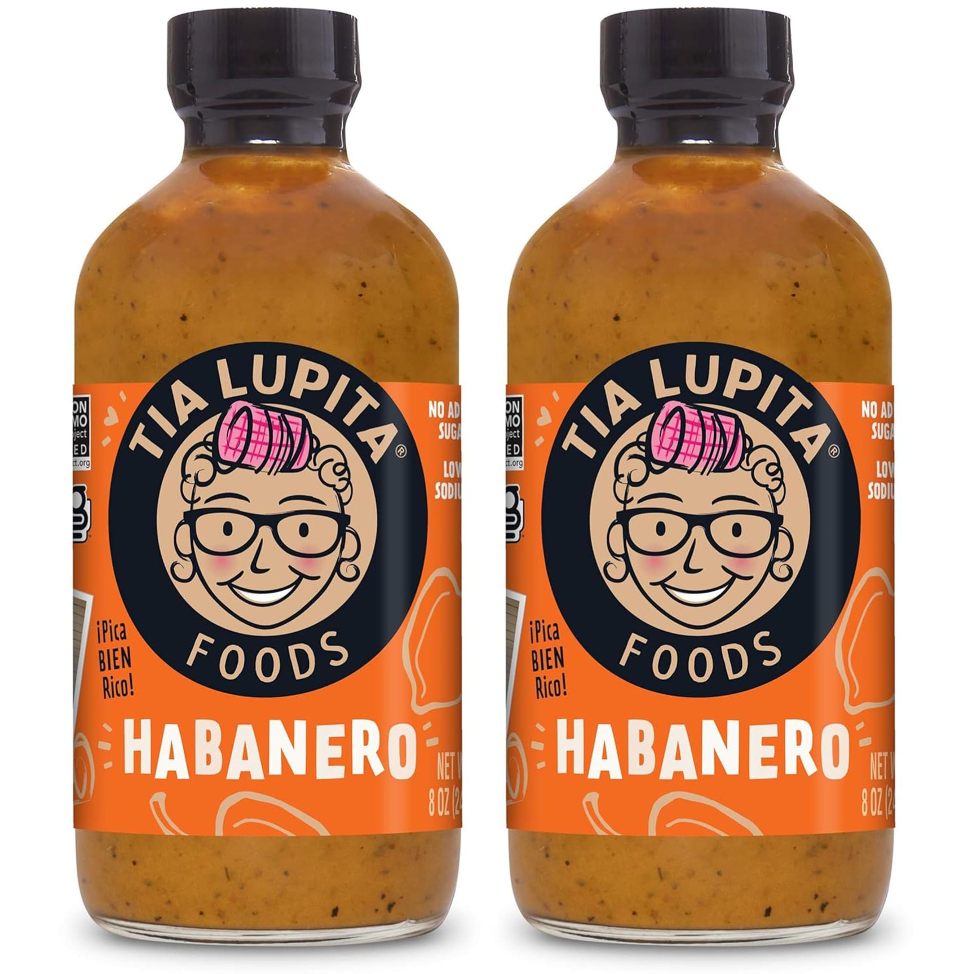 Tia Lupita Habanero Hot Sauce 8 Oz (Pack of 2) Made with Habanero Peppers, Flavorful Heat, Medium Spice, Sweet, All Natural, Non