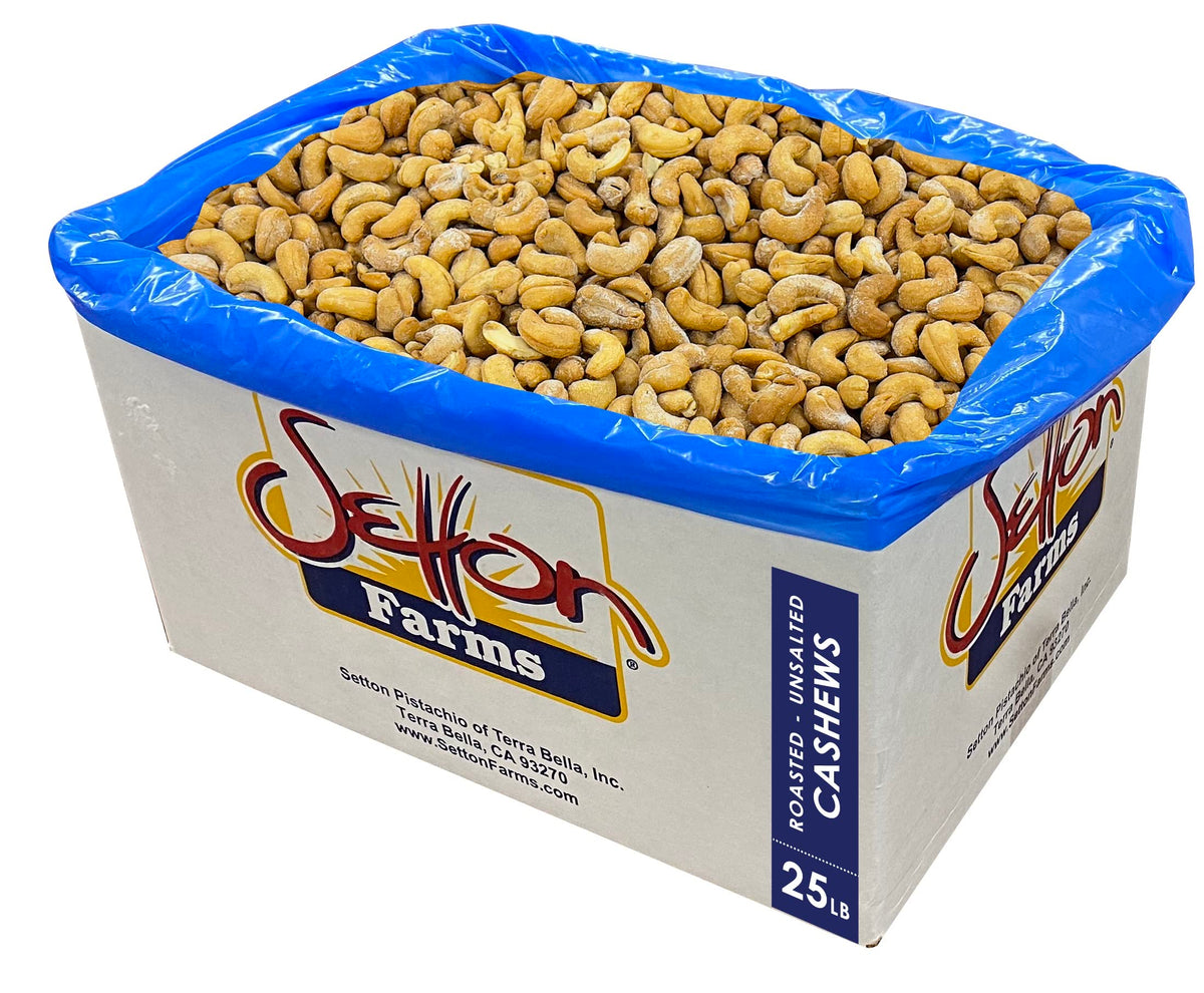 Setton Farms Bulk Roasted Unsalted Cashews, 25 lb Pack, No Added Salt