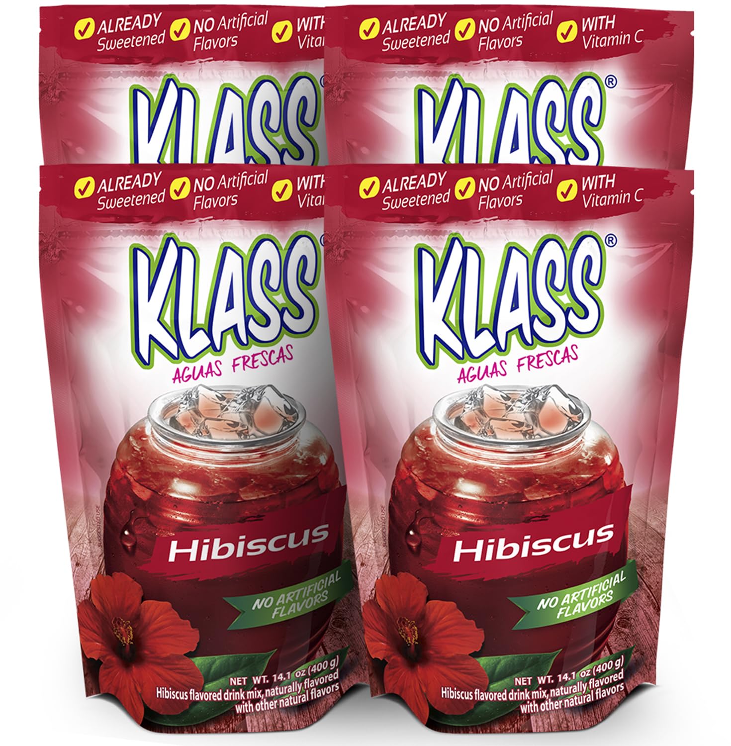 Drink Mix Hibiscus | Klass Aguas Frescas | Flavors From Natural Sources, No Artificial Flavors, With Vitamin C (Makes 7 to 9 Qua