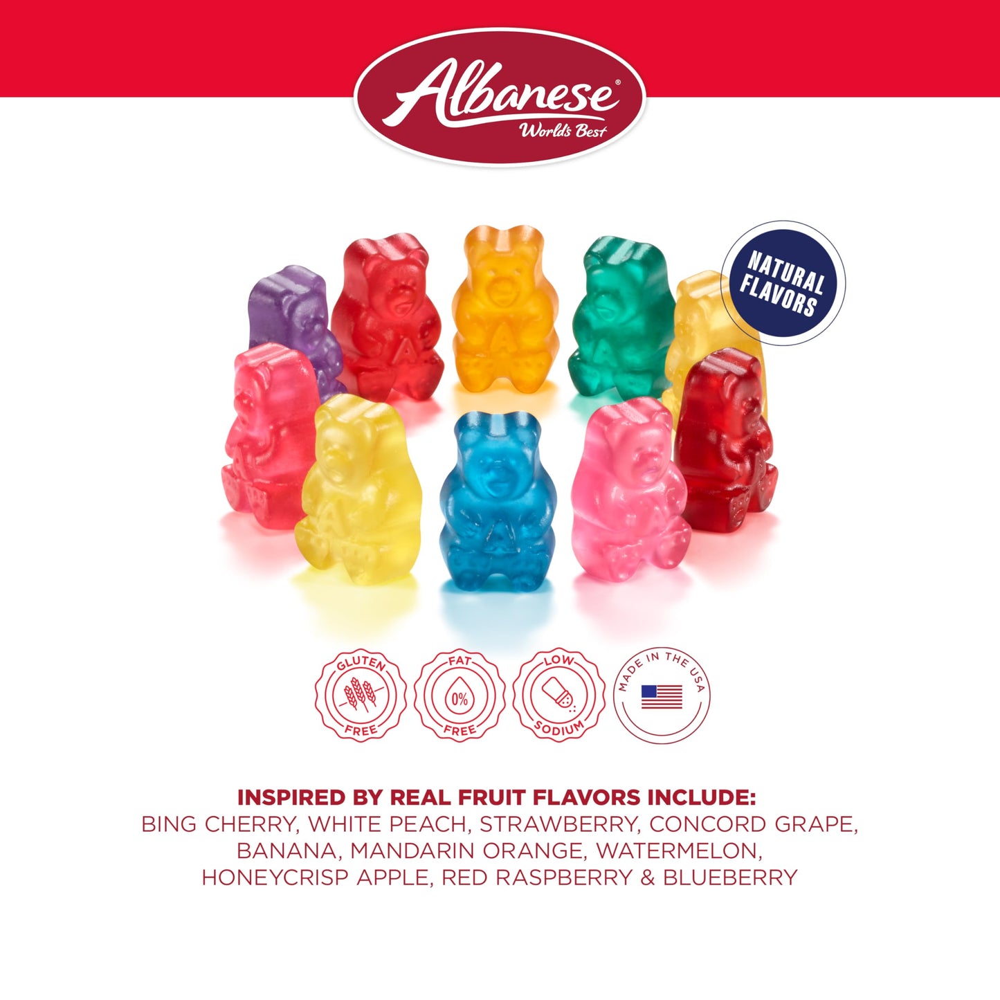 Albanese World s Best True to Fruit - American Favorite Fruits Gummies, 2.5oz Bag (Pack of 12), Individually Wrapped Soft & Che