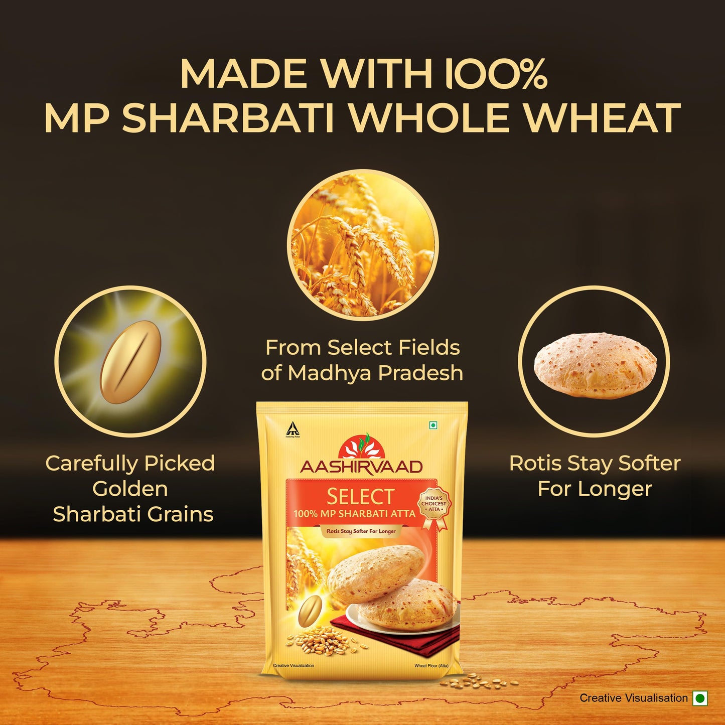 Aashirvaad Select Whole Wheat Sharbati Atta, 11 Pound (5 KG), 160 Ounce, Ideal for Healthy Cooking