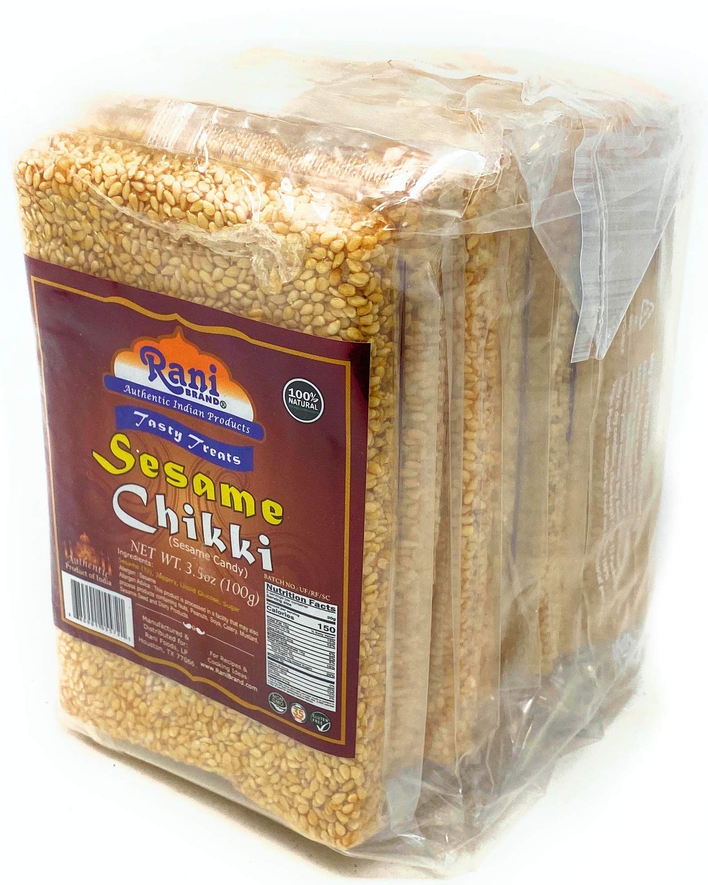 Rani Sesame Chikki (Brittle Candy) 3.5Oz (100G) X Pack Of 10 ~ All Natural | Vegan | No Colors | Gluten Friendly | Indian Origin