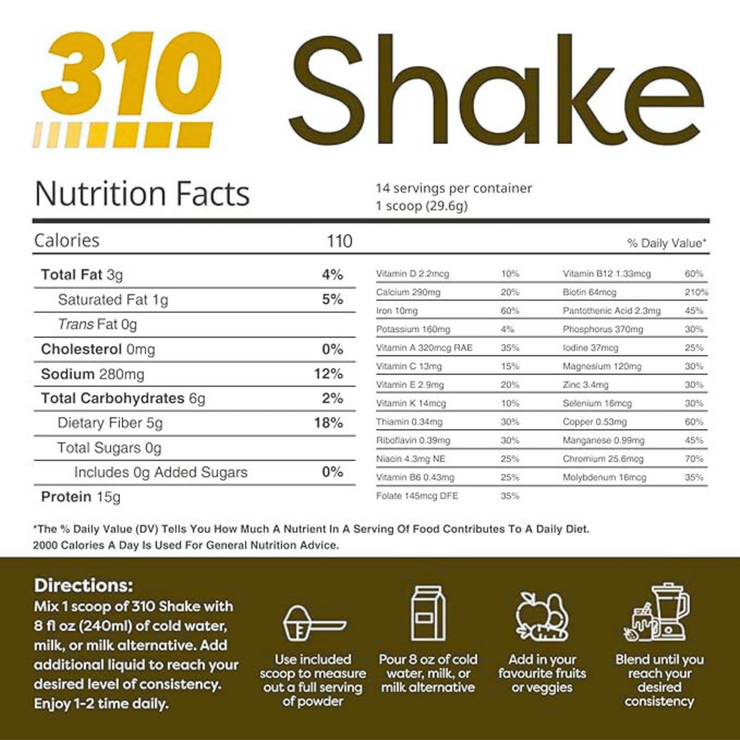 310 Nutrition All-In-One Shake Meal Replacement Powder - Banana Cream Pie, Plant-Based, 28.2 oz, 28 Servings