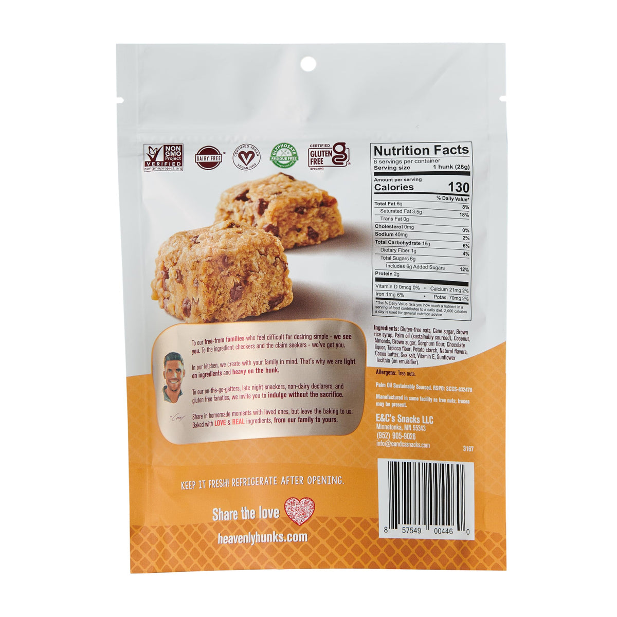 Heavenly Hunks Almond Butter Chocolate Chip - 6Oz Bag (6 Pack)