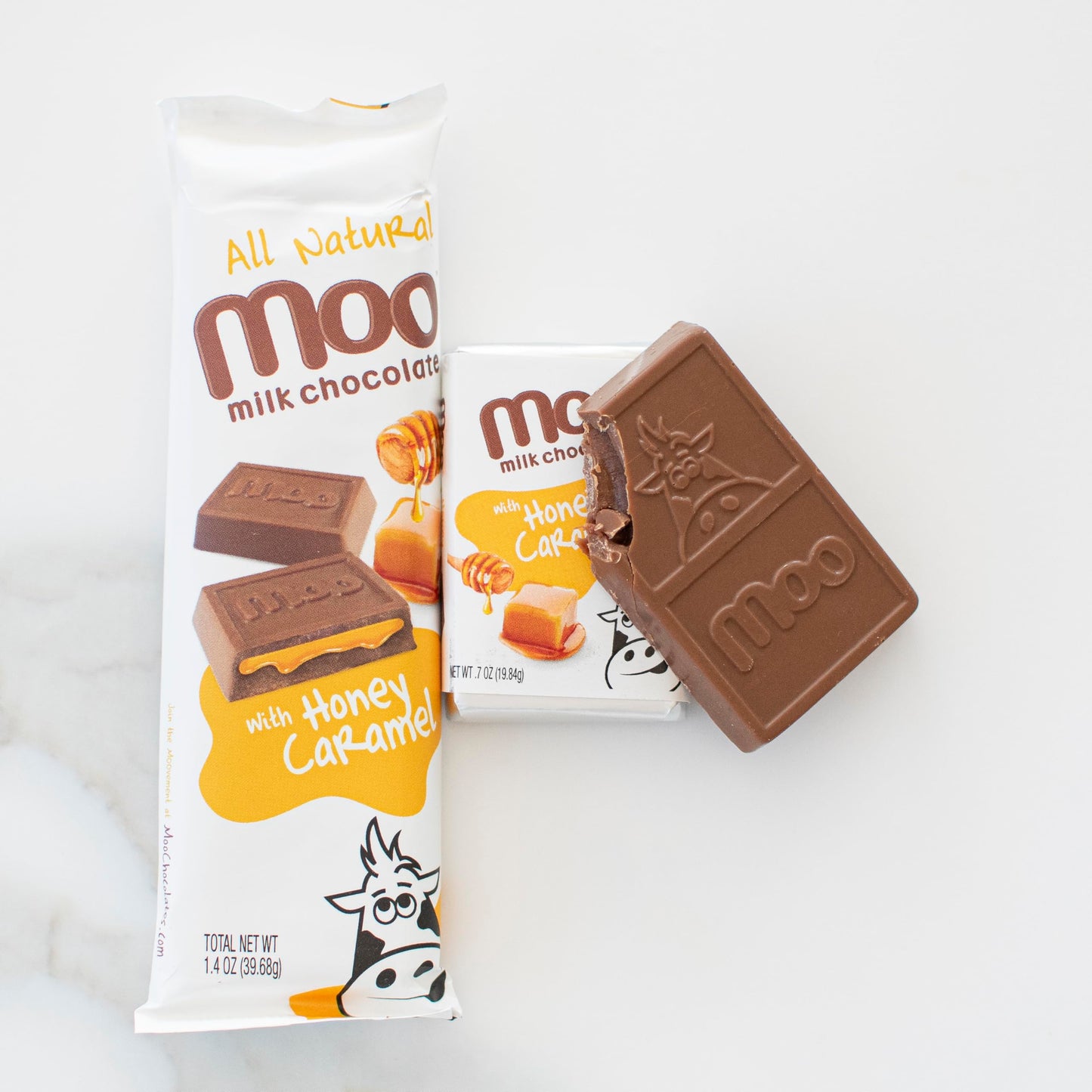 MOO CHOCOLATES Milk Chocolate Bars with Honey Caramel, 14 ct, 1.4 oz - 70 Calorie Snacks for On-the-Go and Lunchboxes