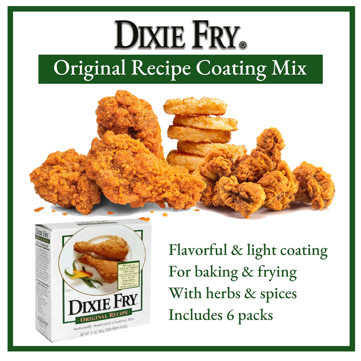 Dixie Fry 10-Ounce Original Recipe Coating Mix for Fried Chicken, Pork Chops & Seafood - Pack of 6