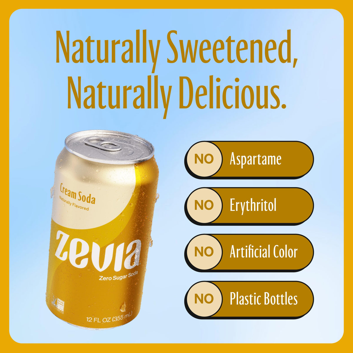Zevia Zero Sugar Soda, Cream Soda, 12 Ounce Cans (Pack of 12)