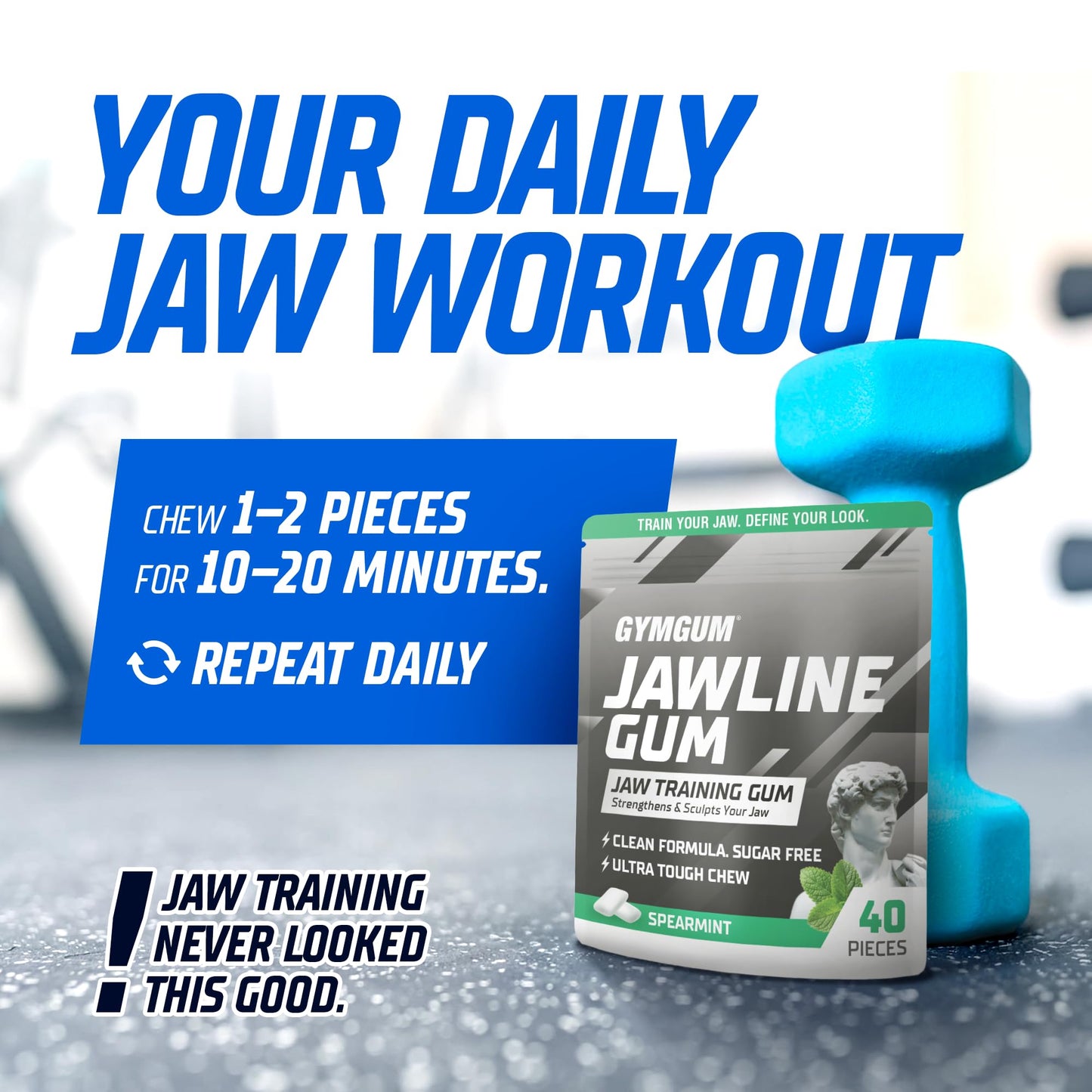 GYMGUM Jawline Gum Ultra Hard Chewing Gum | No Calories, No Sugar, No Artificial Sweeteners | Keto Friendly Mewing Gum for Jawli