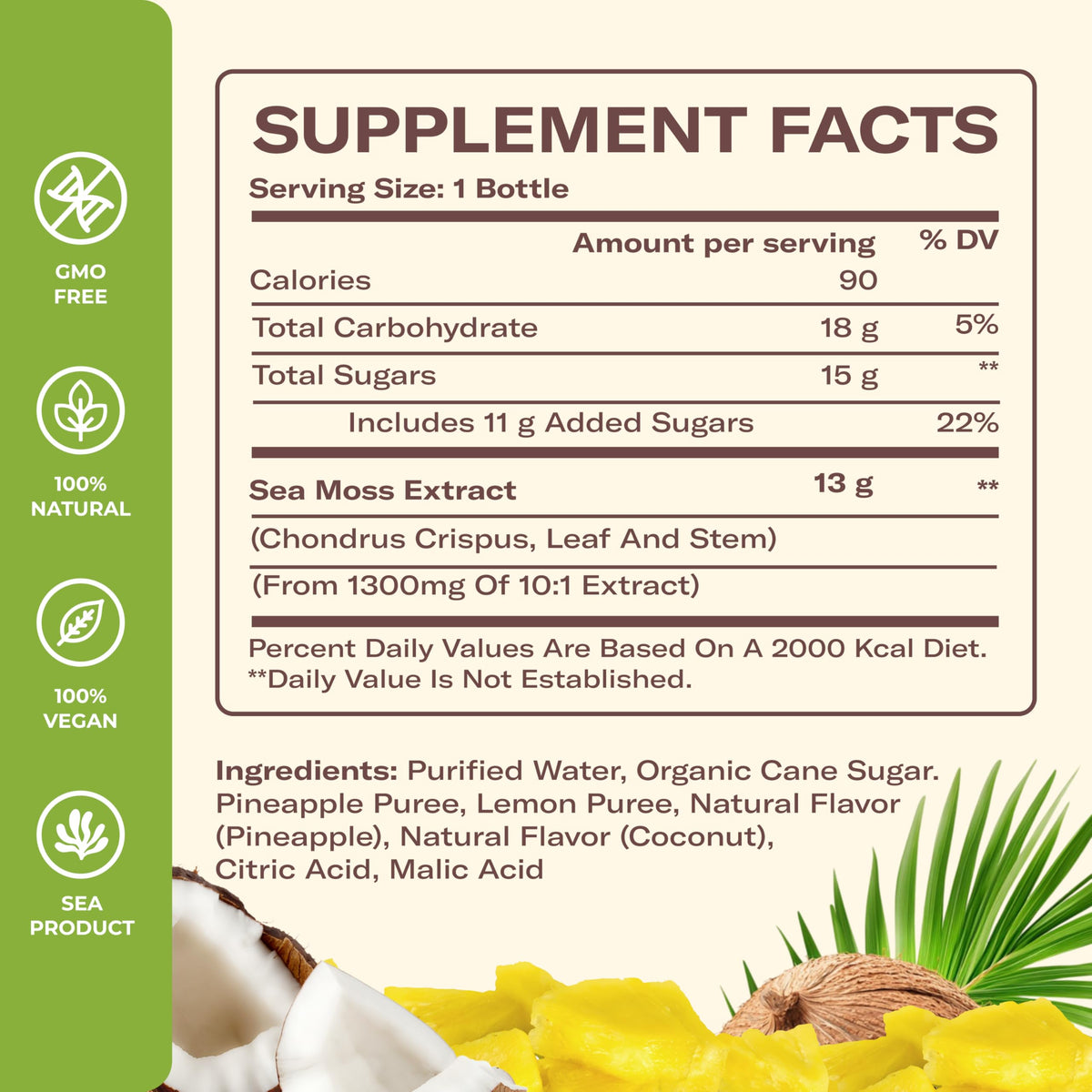 TrueSeaMoss Pina Colada Sea Moss Drink – Vegan Coconut Pineapple Infused – 4 x 12 fl oz Bottles – Tropical Hydration Made in USA
