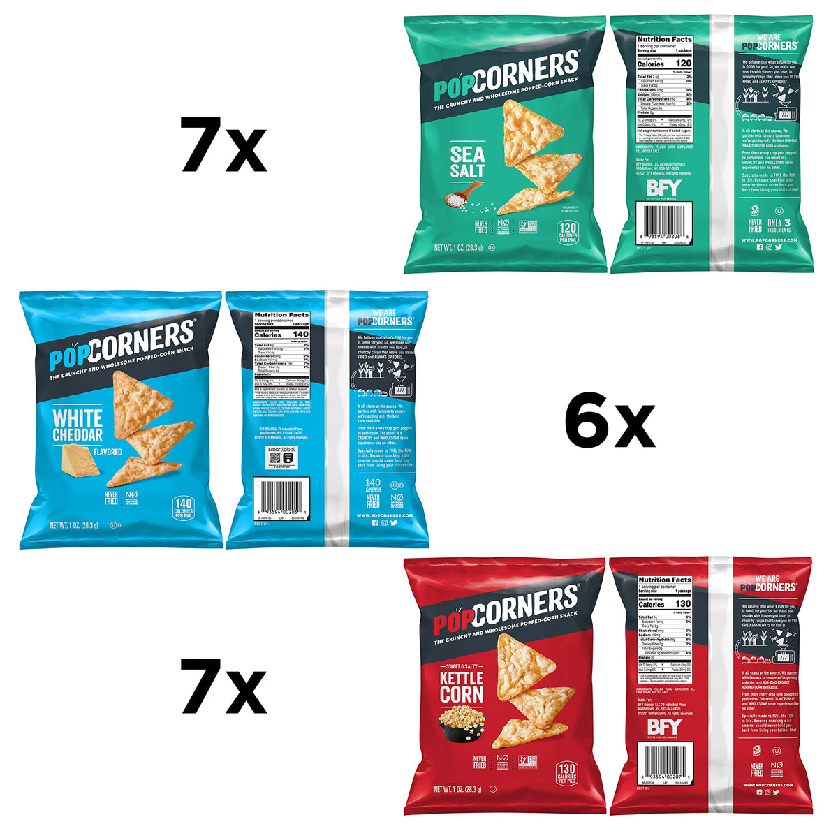 Popcorners Popped Corn Snacks, Core 3 Flavor Pack, 1 Ounce (Pack Of 20) (Packaging May Vary)