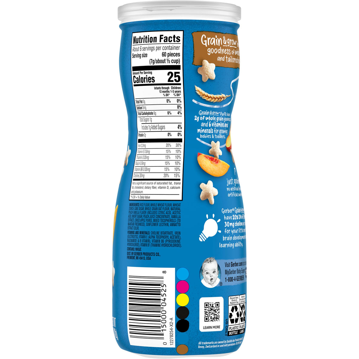 Gerber Puffs Cereal Snack, Peach,1.48 Ounce(Pack Of 6)