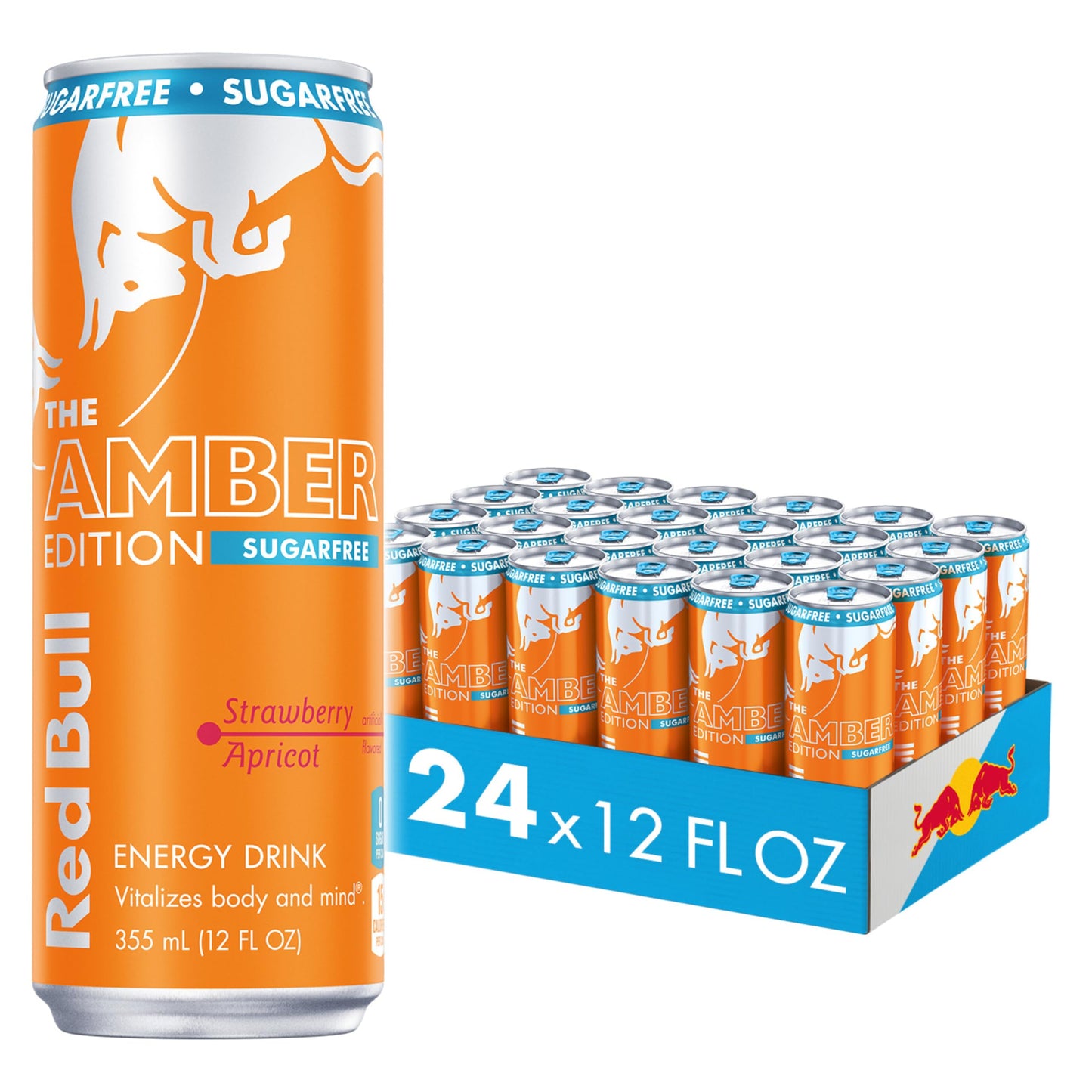 Red Bull Amber Edition Sugar Free Energy Drink  Strawberry Apricot  with 114mg Caffeine plus Taurine & B Vitamins  12 Fl Oz  Pack of 24 Cans