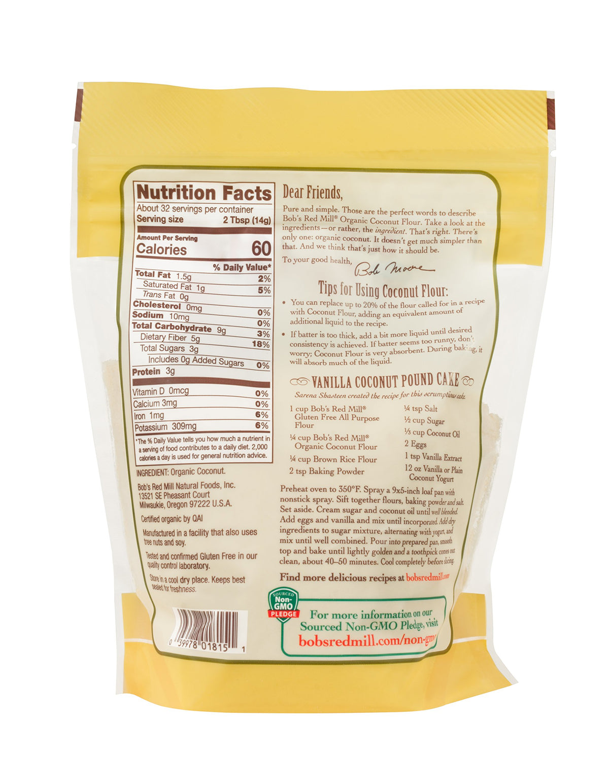 Bob'S Red Mill, Organic Gluten Free Coconut Flour, 16 Ounce