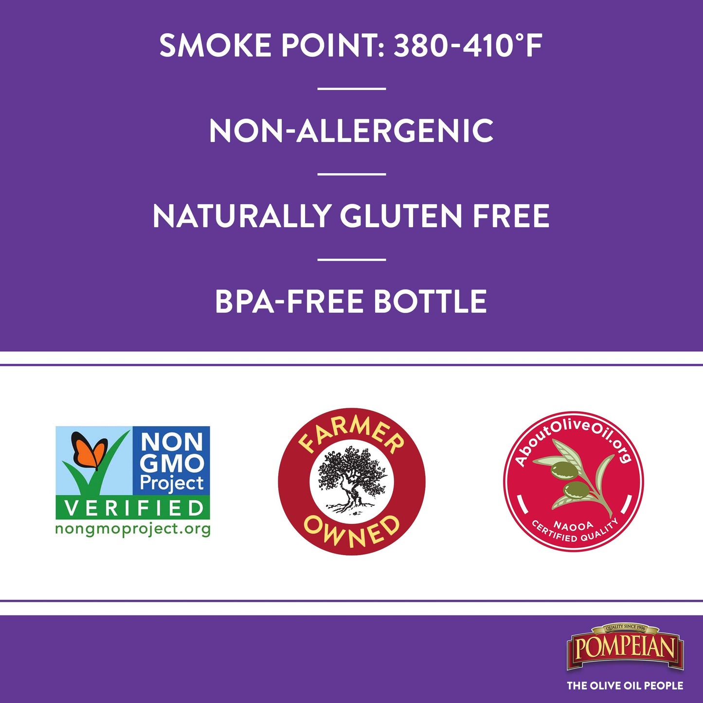 Pompeian Smooth Extra Virgin Olive Oil, Contains Polyphenols, First Cold Pressed, Mild And Delicate Flavor, Perfect For Sauteing & Stir-Frying, Naturally Gluten-Free, Non-Gmo, 68 Fl Oz, Single Bottle