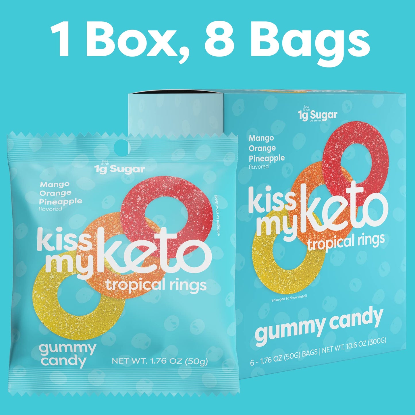 Kiss My Keto Gummies Candy - Low Carb Candy Gummy Rings, Keto Snack Pack - Healthy Candy Gummys - Vegan Candy, Keto Gummy Candy