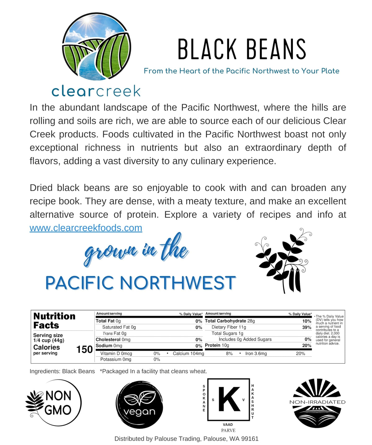 Washington State Black Beans | 4 Lb Linen Drawstring Bag | Non-Gmo | Vegan | Kosher | Non-Irradiated | Dry Black Beans | Frijole